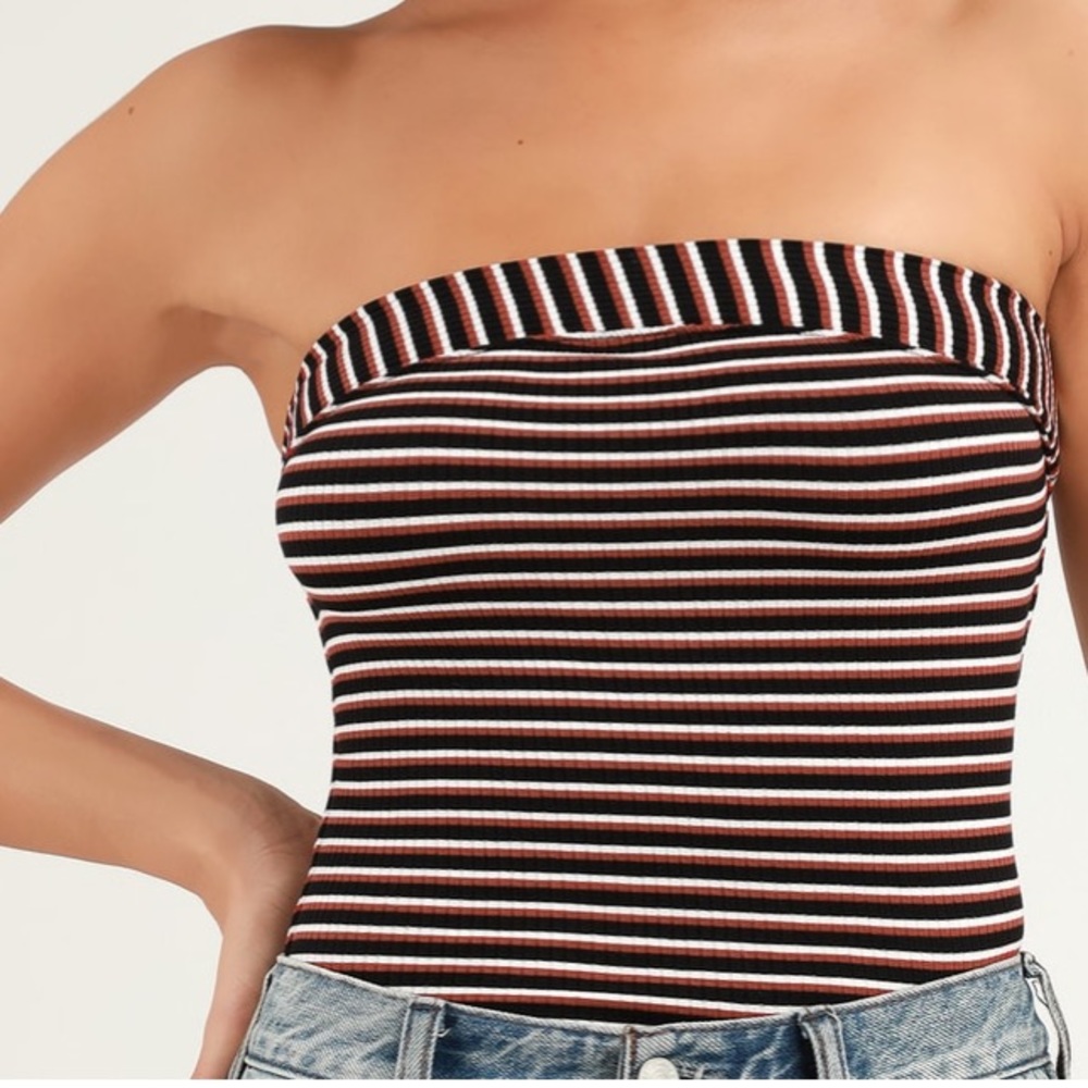 Free People black multi ribbed striped tube top M
